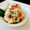 side of chicken salad in small white bowl
